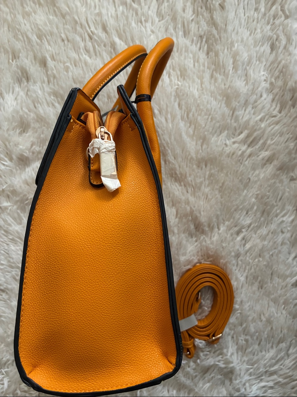 La Terre Fashion Mustard Satchel with Snake-Print Flap - Picture 3 of 4